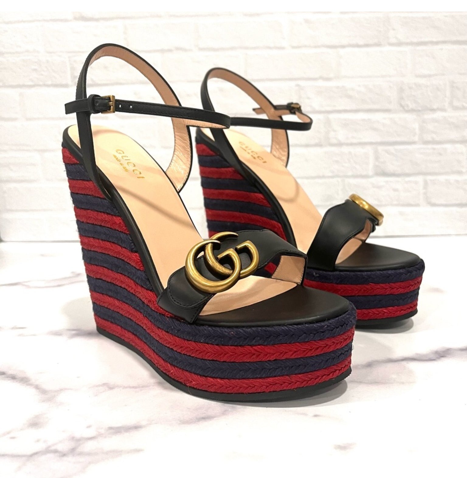 Gucci Marmont Double G Leather Espadrille Platform Sandals - 2