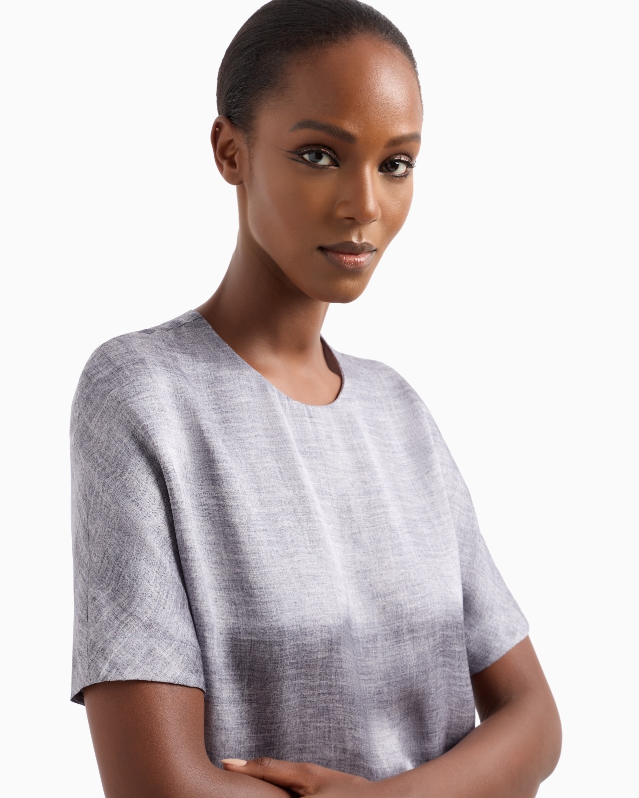 CREW-NECK BLOUSE IN A MÉLANGE-PRINT SILK CHARMEUSE - 5