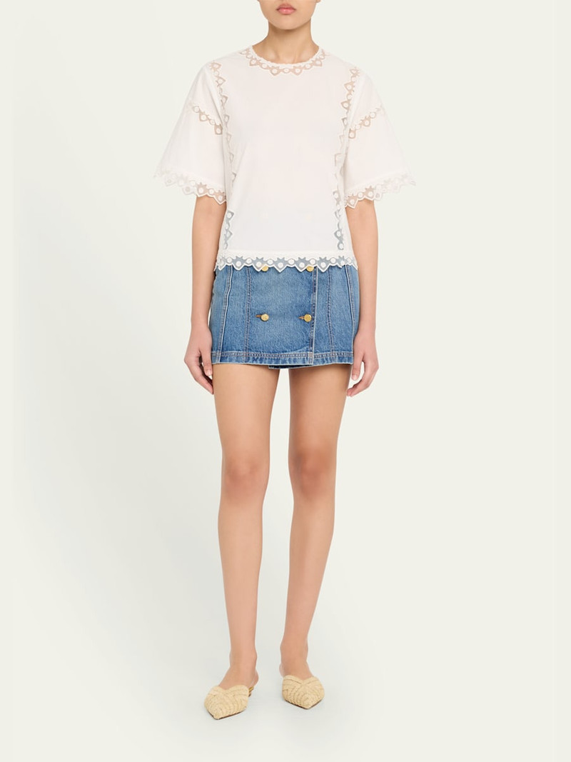 ULLA JOHNSON Kai Embroidered Short-Sleeve Top outlook