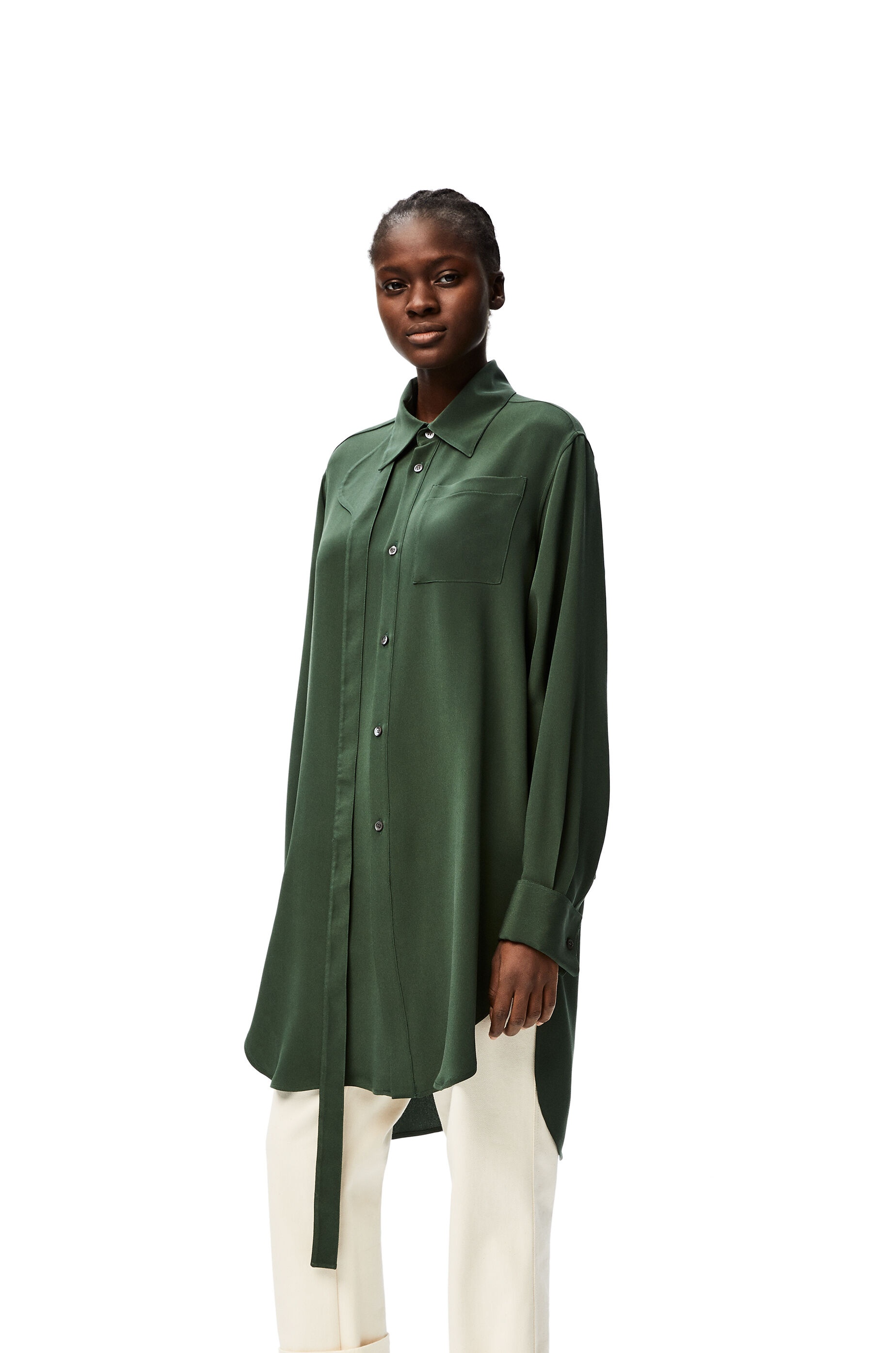 Long oversize shirt in silk crepe de chine - 3