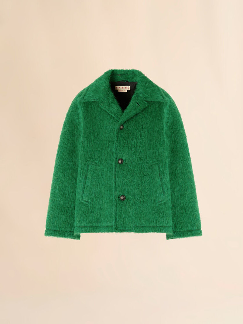 GREEN WOOL JACKET WITH SHAGGY BRUSHED FINISH 1