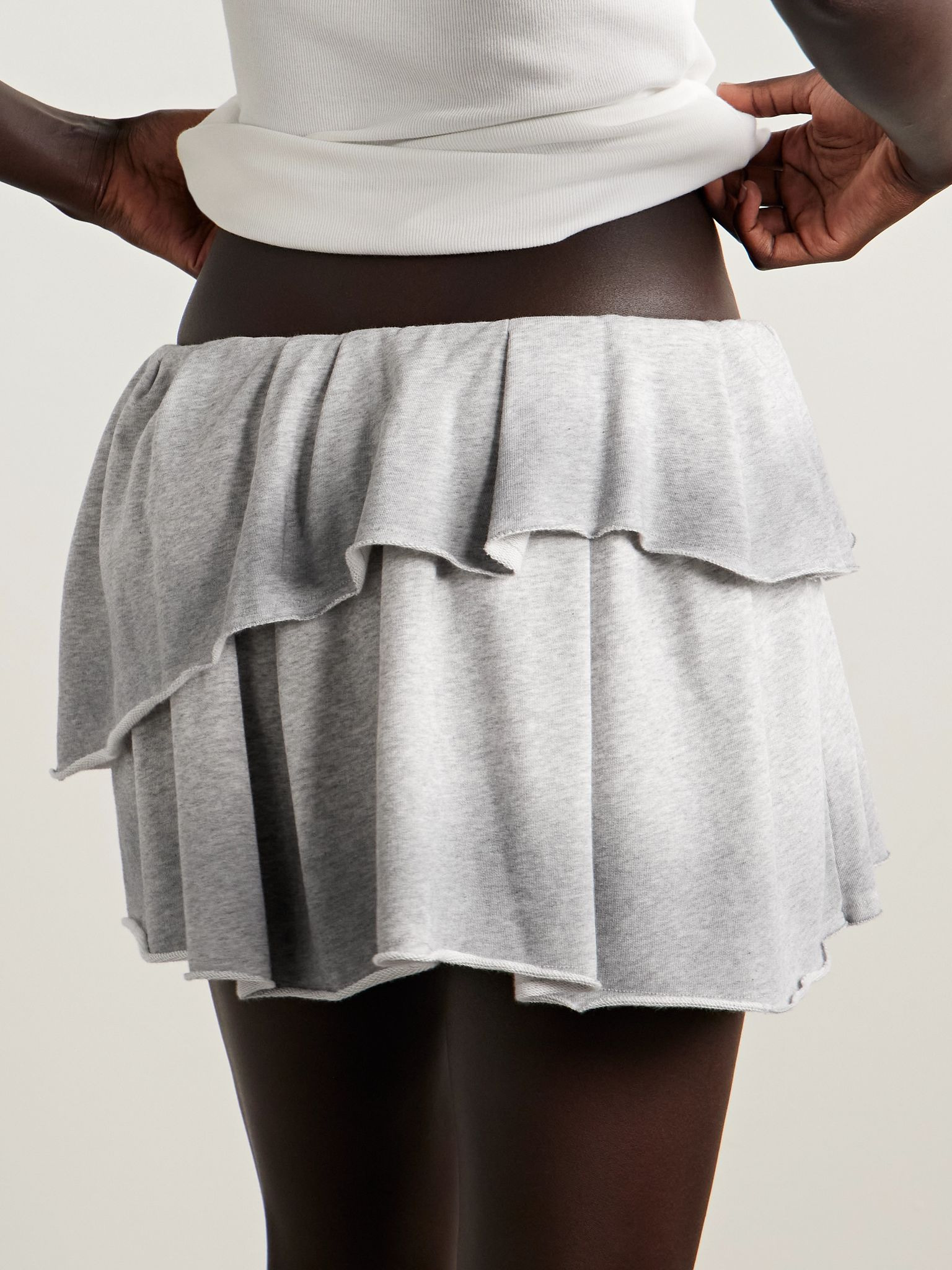 Layered organic cotton-blend jersey mini skirt Light gray - 4