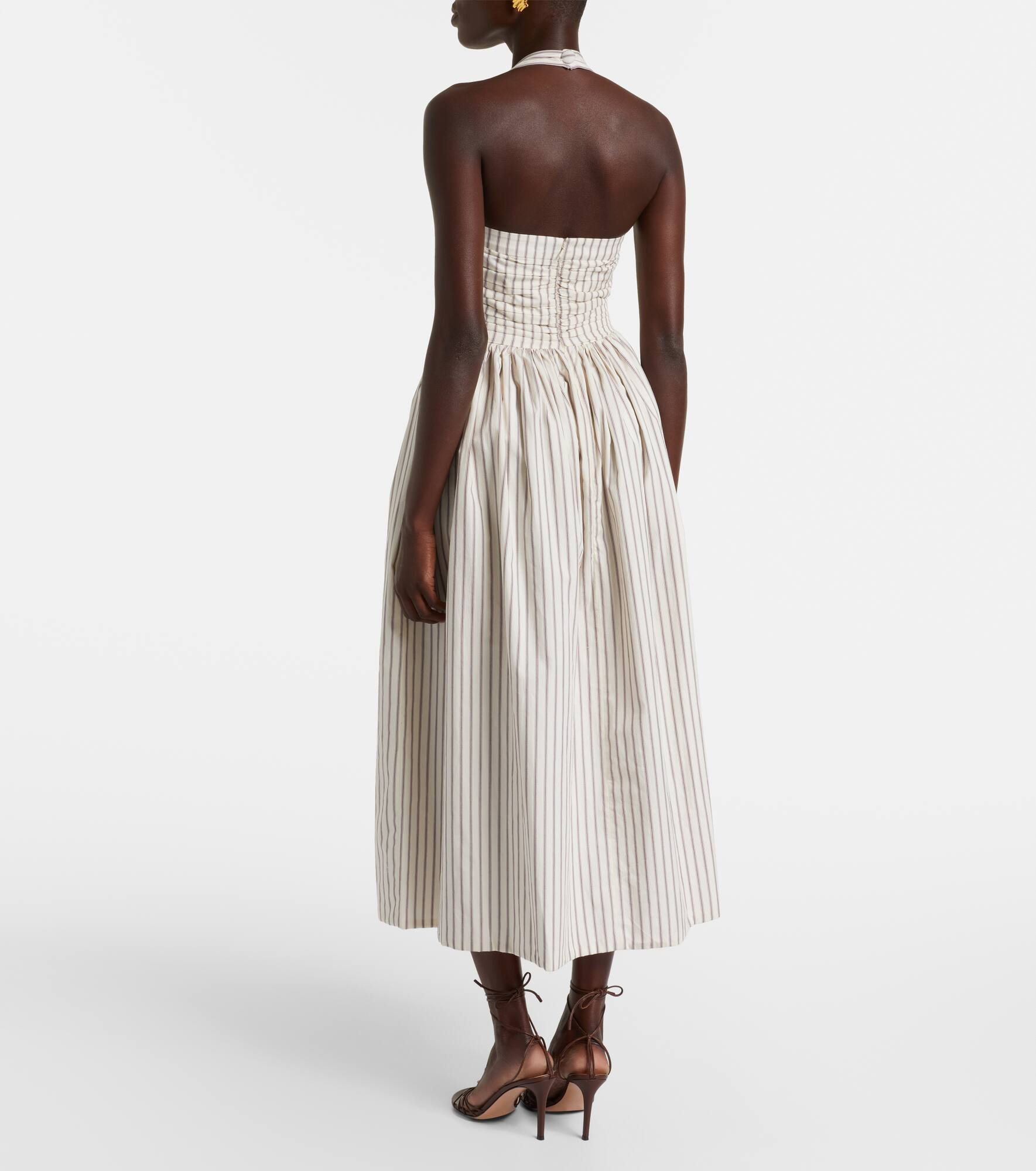 Halterneck striped cotton midi dress - 3