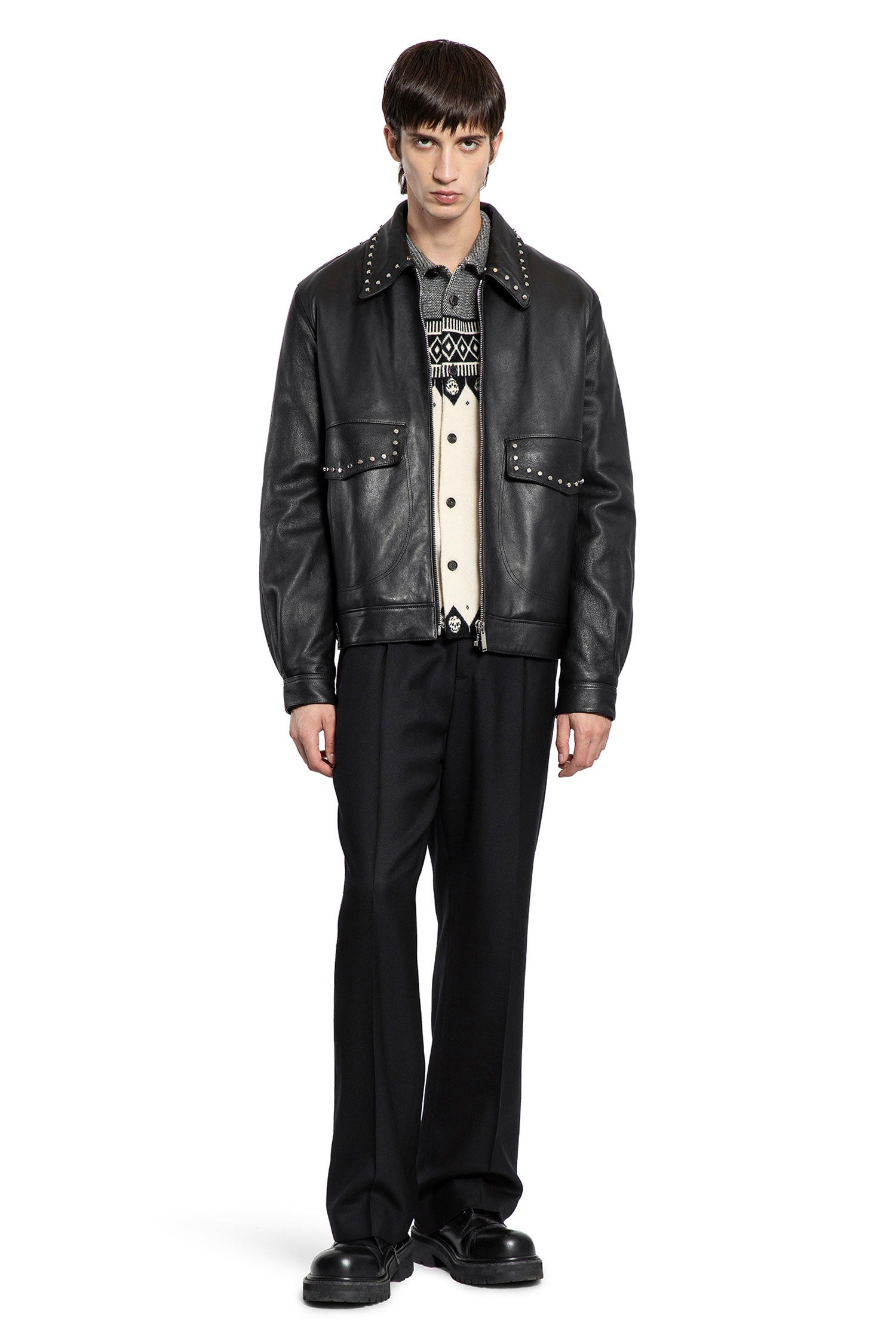 Studded Leather Aviator Jacket - 4