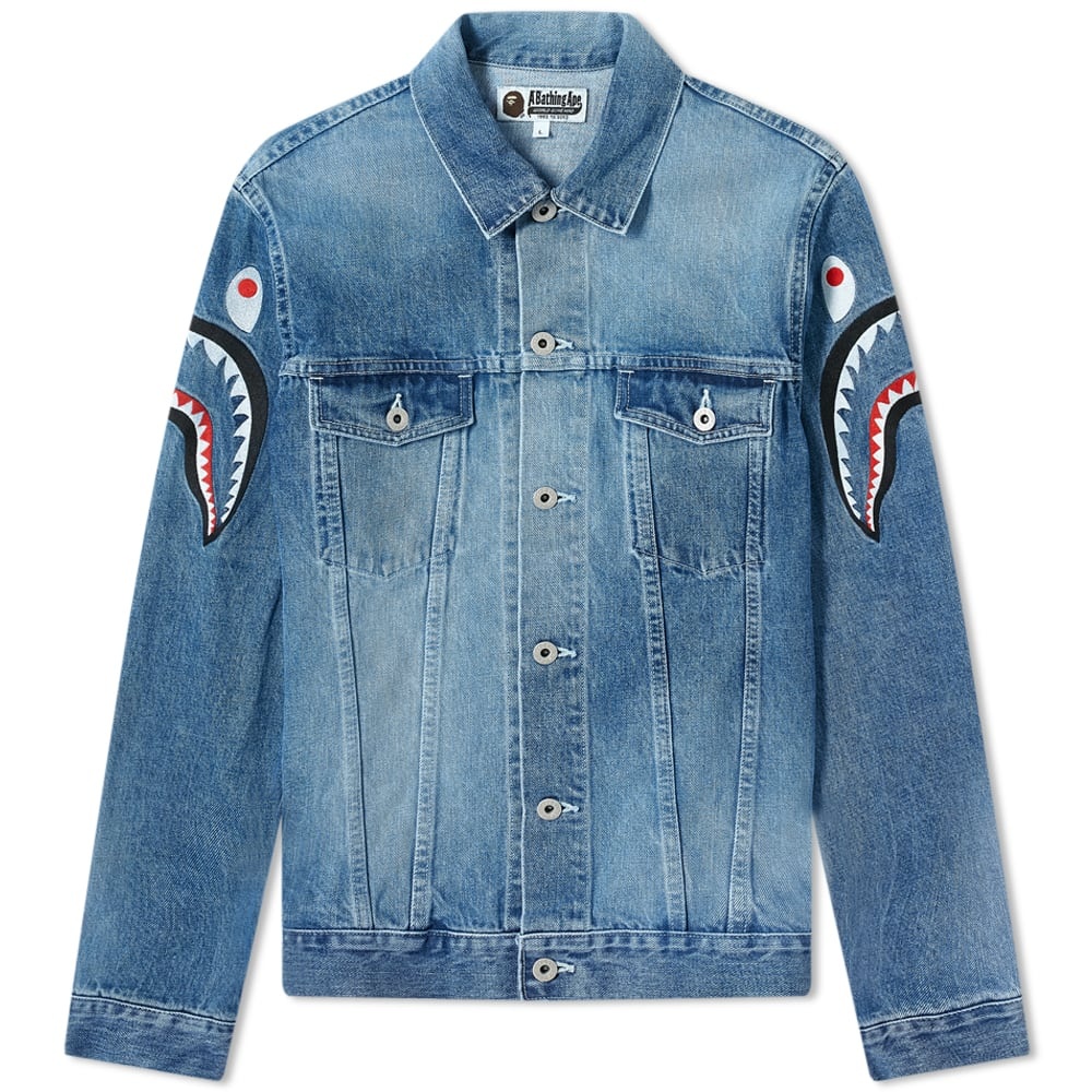 A Bathing Ape Shark Embroidery Denim Jacket - 1