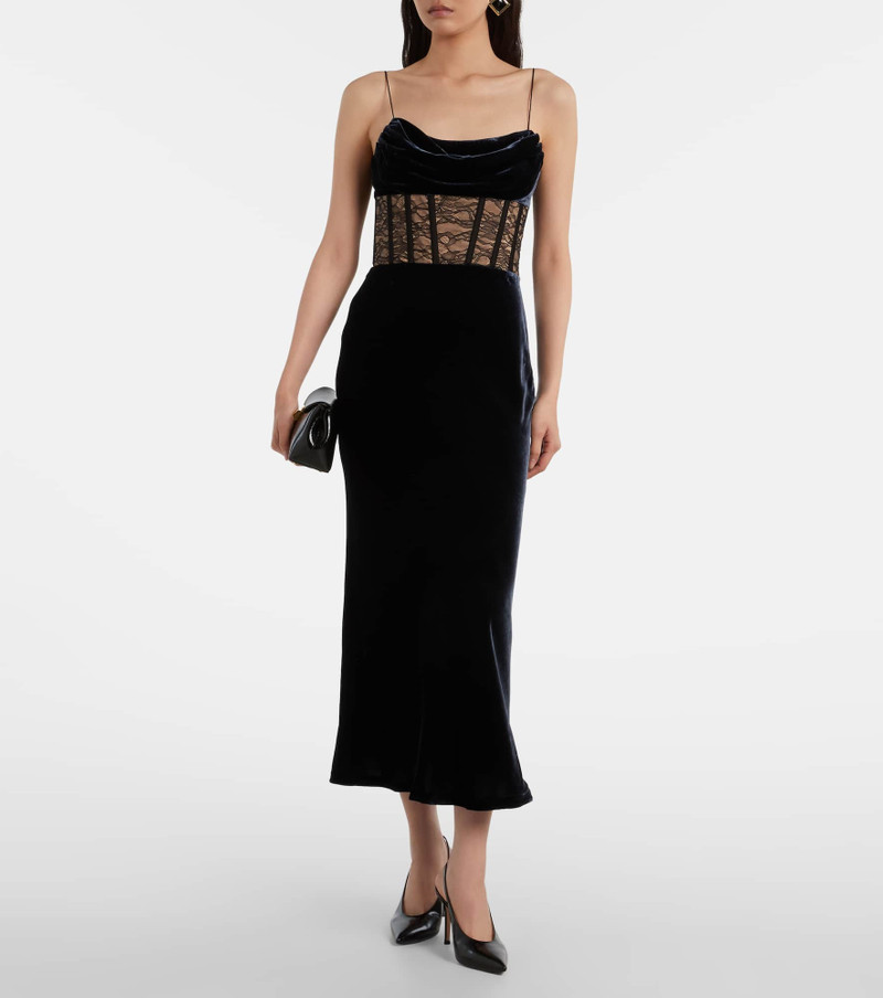 REBECCA VALLANCE Minerva lace-trimmed velvet bustier gown outlook