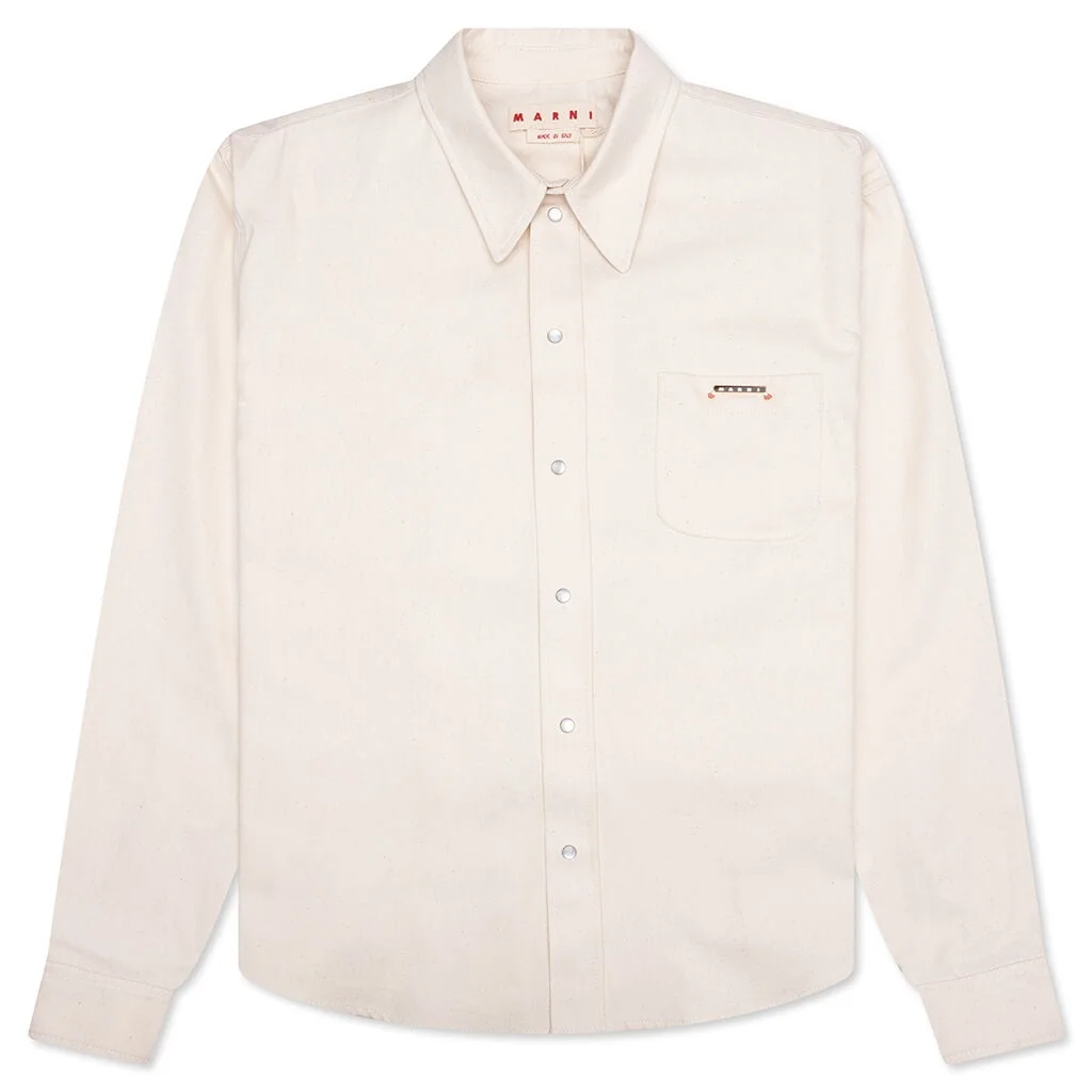 CREAM DENIM SHIRT WITH TRUNAKAROO PLAQUE - BONE - 1