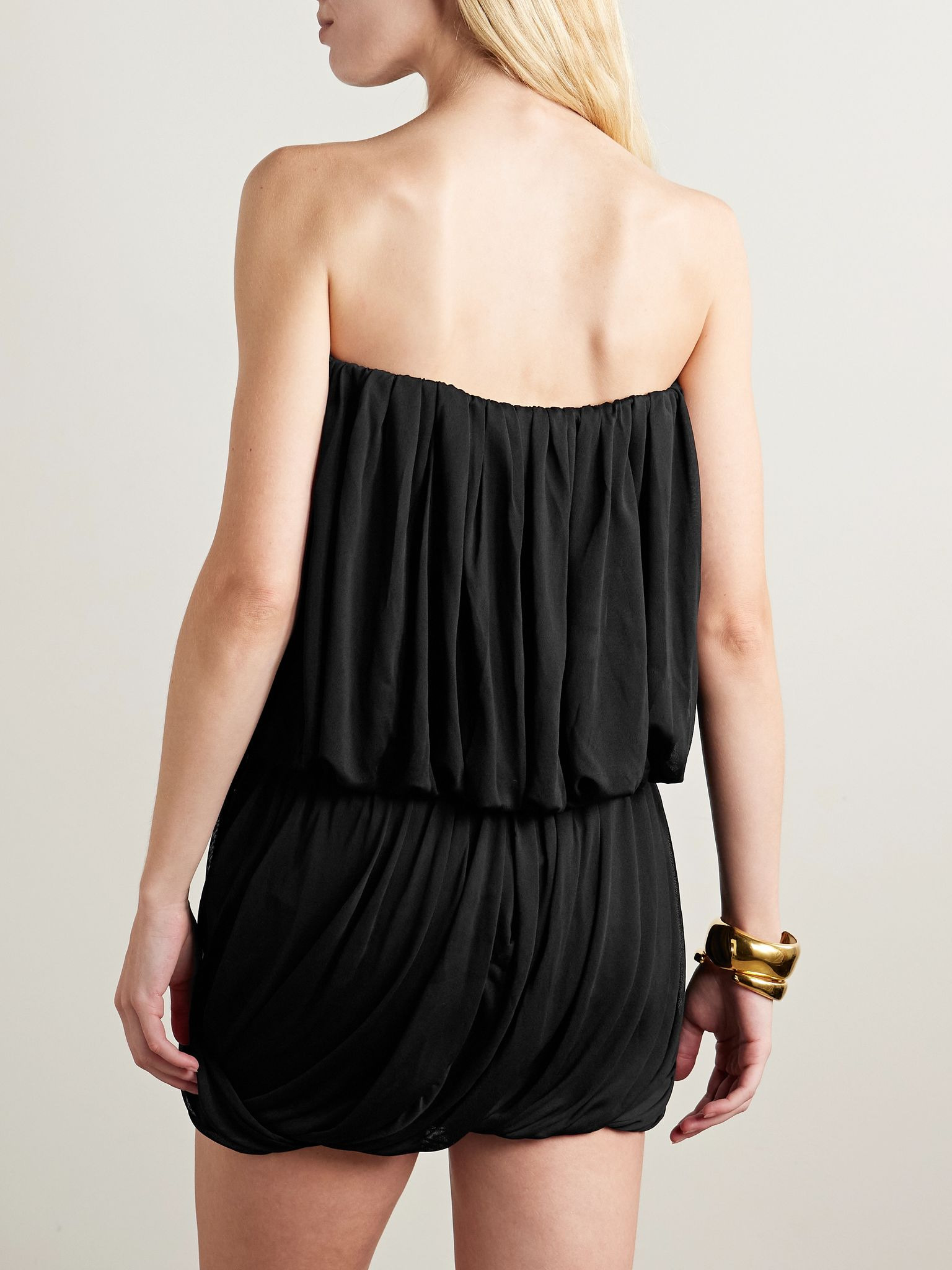 Amalia strapless cropped gathered stretch-jersey top Black - 3