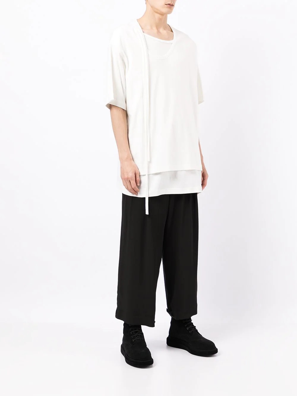 layered look cotton T-shirt - 3