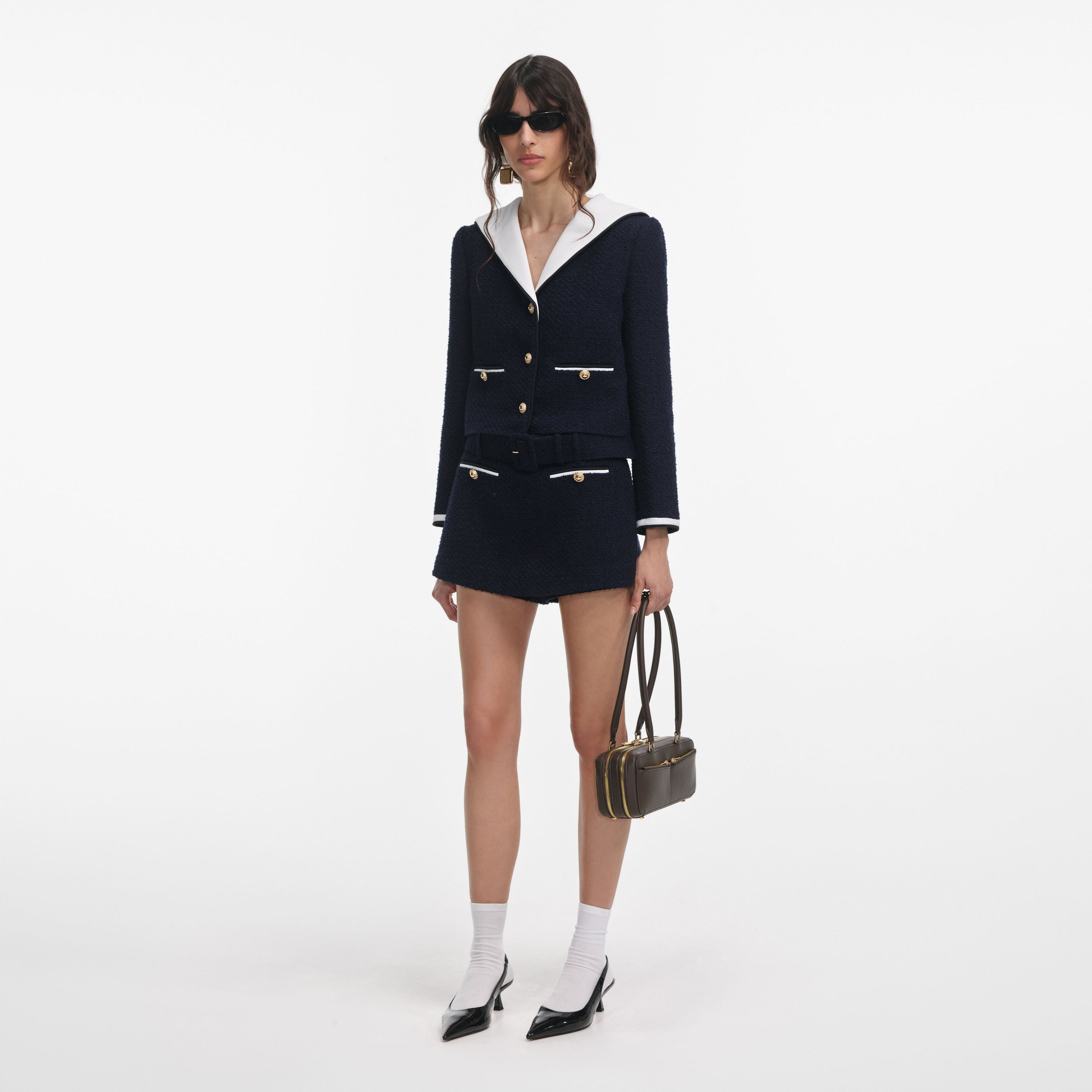 Navy Boucle Contrast Collar Jacket - 2