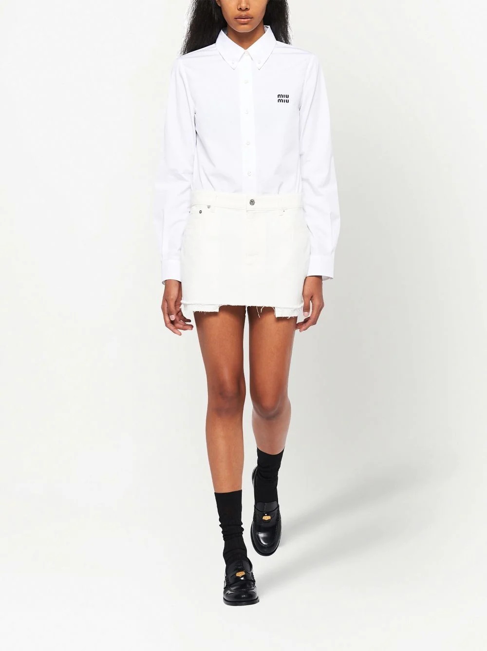 frayed-hem denim mini skirt - 2
