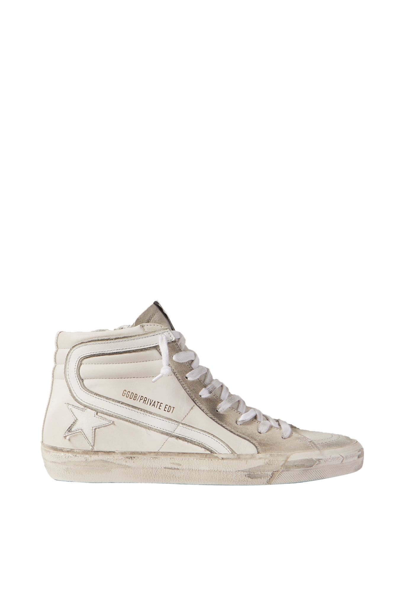 Slide distressed leather and suede high-top sneakers - 1