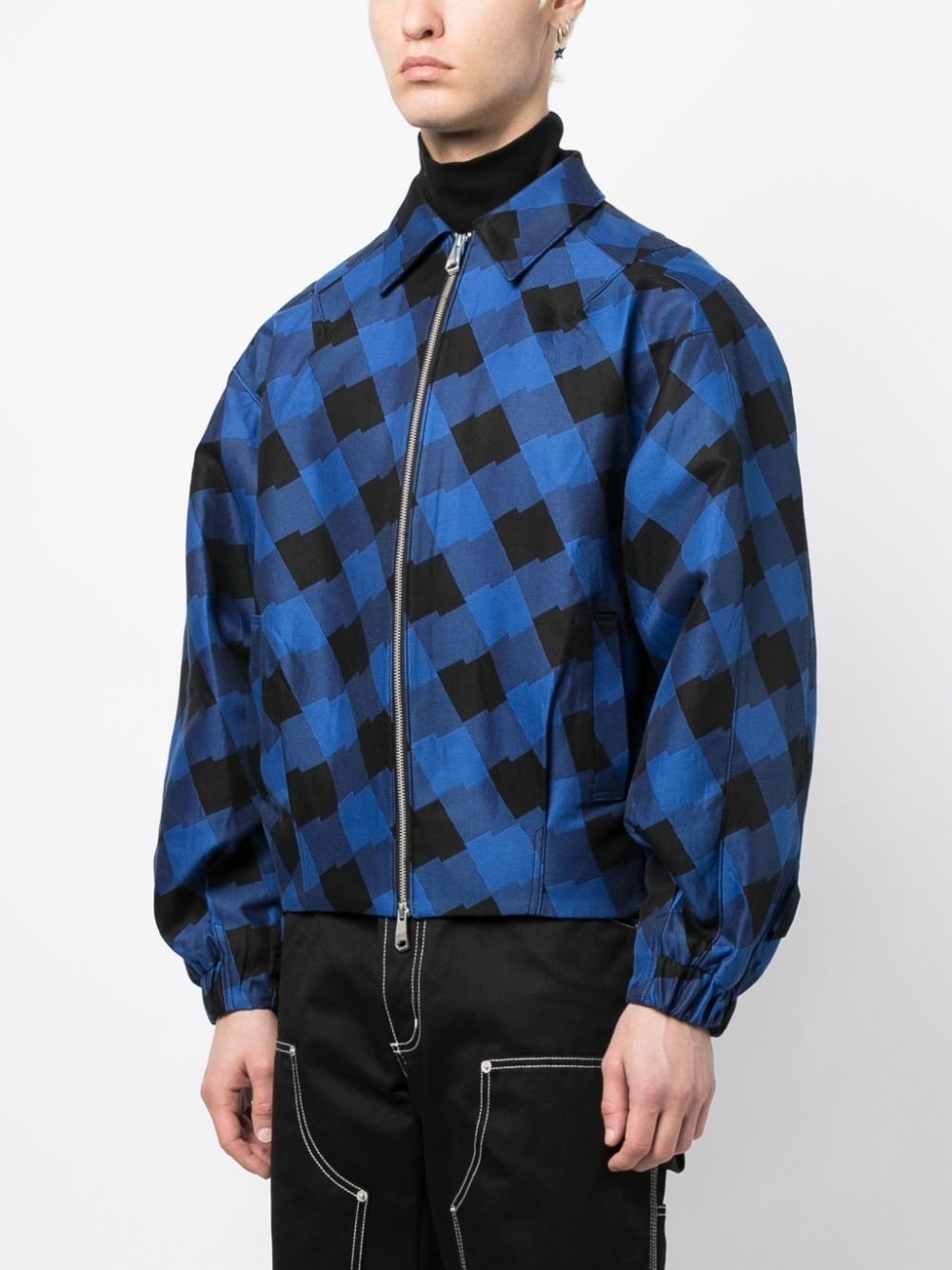 logo-patch checked bomber jacket - 3