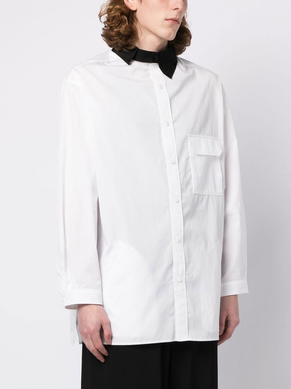 asymmetric-collar cotton shirt - 3