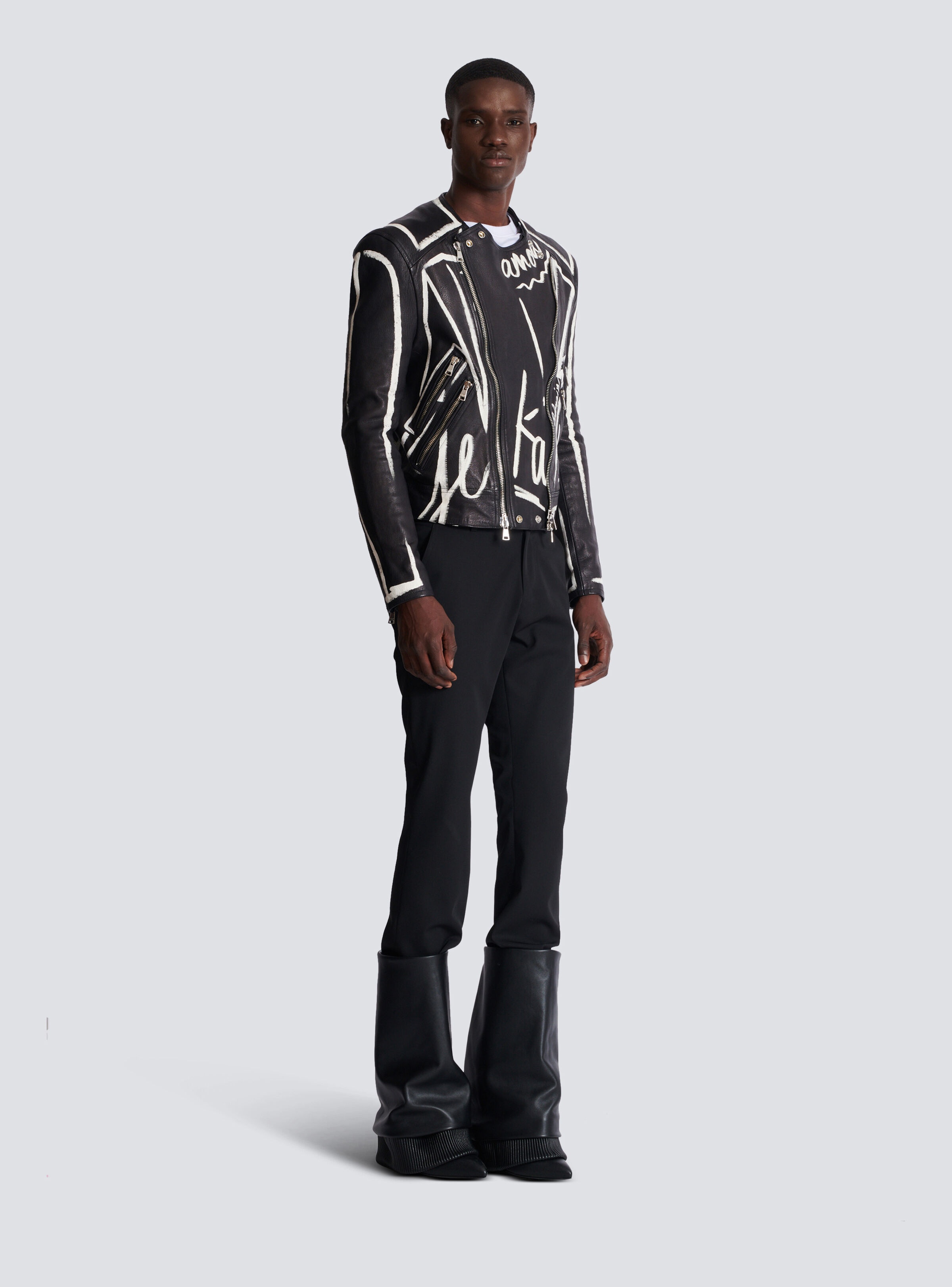 Leather biker jacket with "Love Letter" print - 3