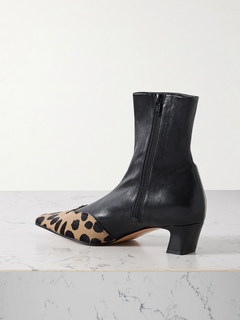 KHAITE Nevada leather and leopard-print calf hair ankle boots Black outlook