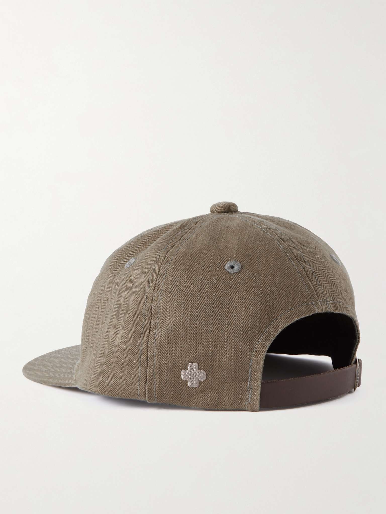 Leather-Trimmed Herringbone Cotton Cap - 3