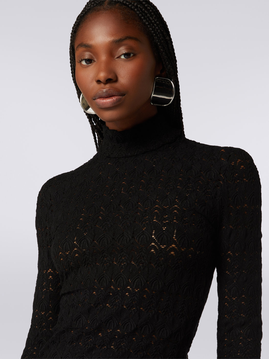 Lace-effect viscose blend high-neck pullover - 5