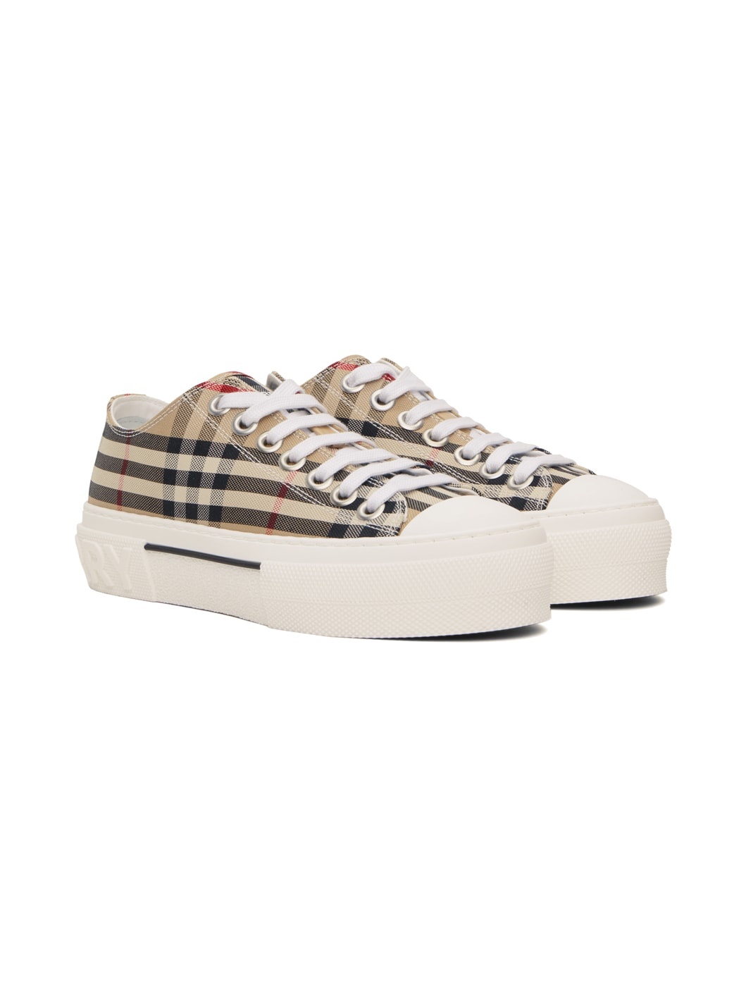 Beige Check Sneakers - 4