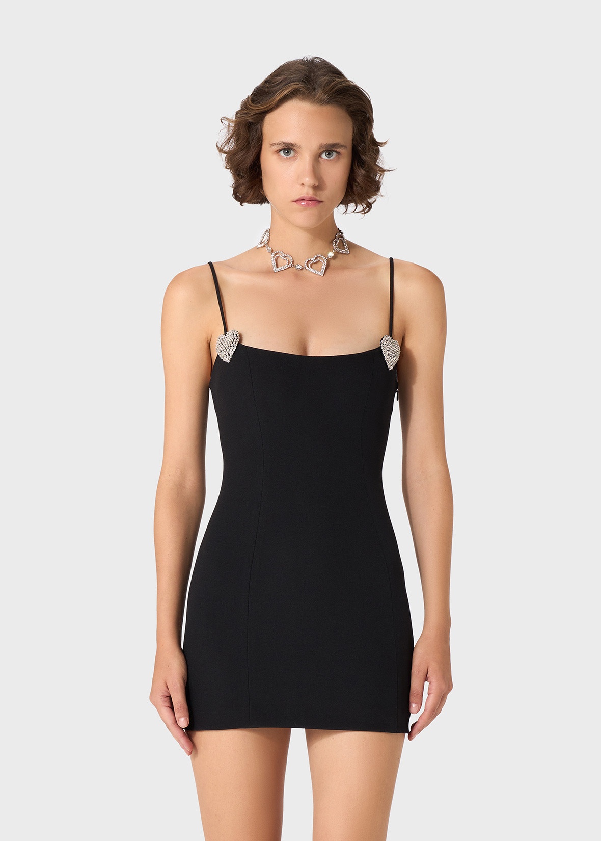 MINI DRESS IN SABLÉ WITH RHINESTONE DECORATIONS - 3