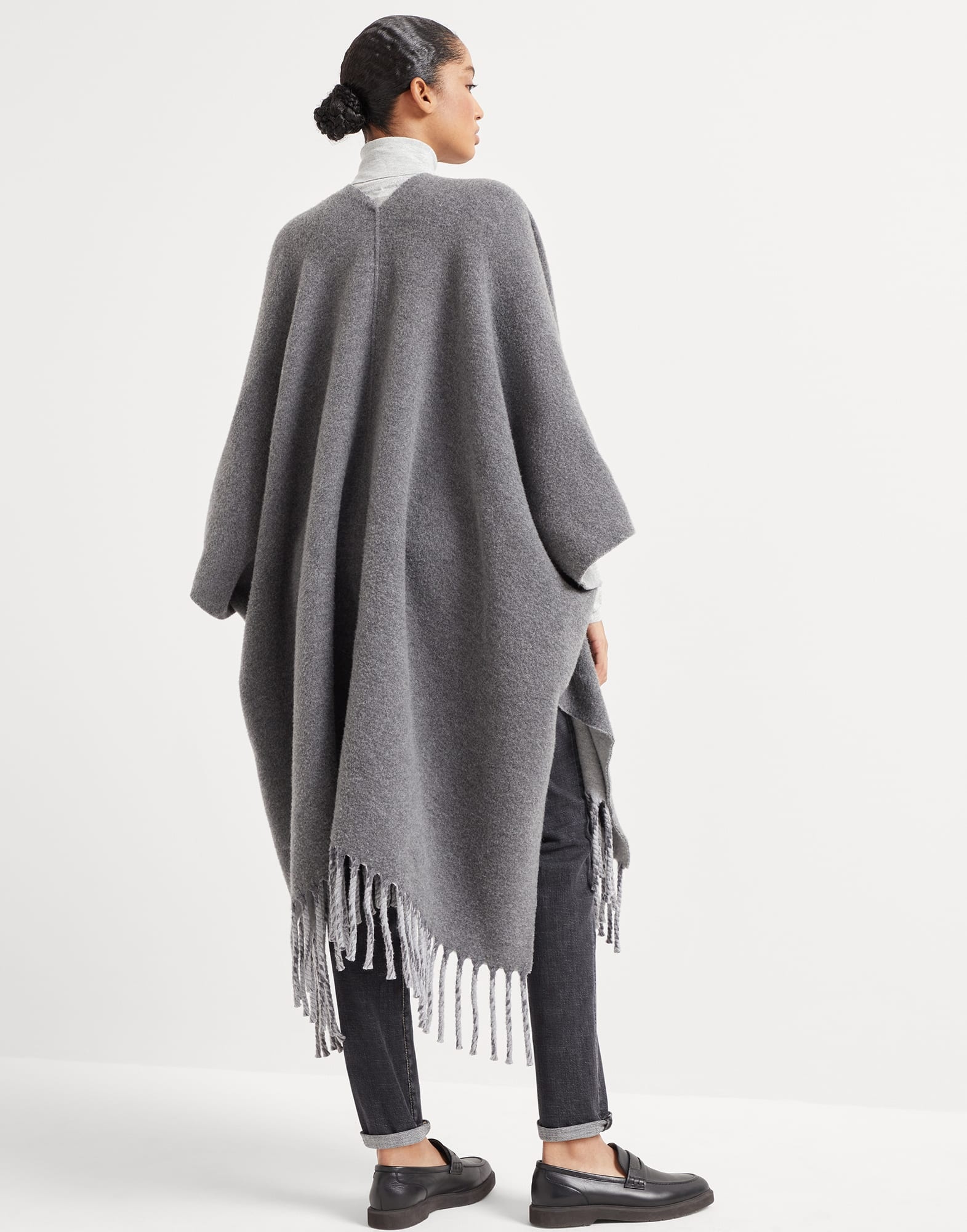 Wool and cashmere reversible double knit poncho - 2
