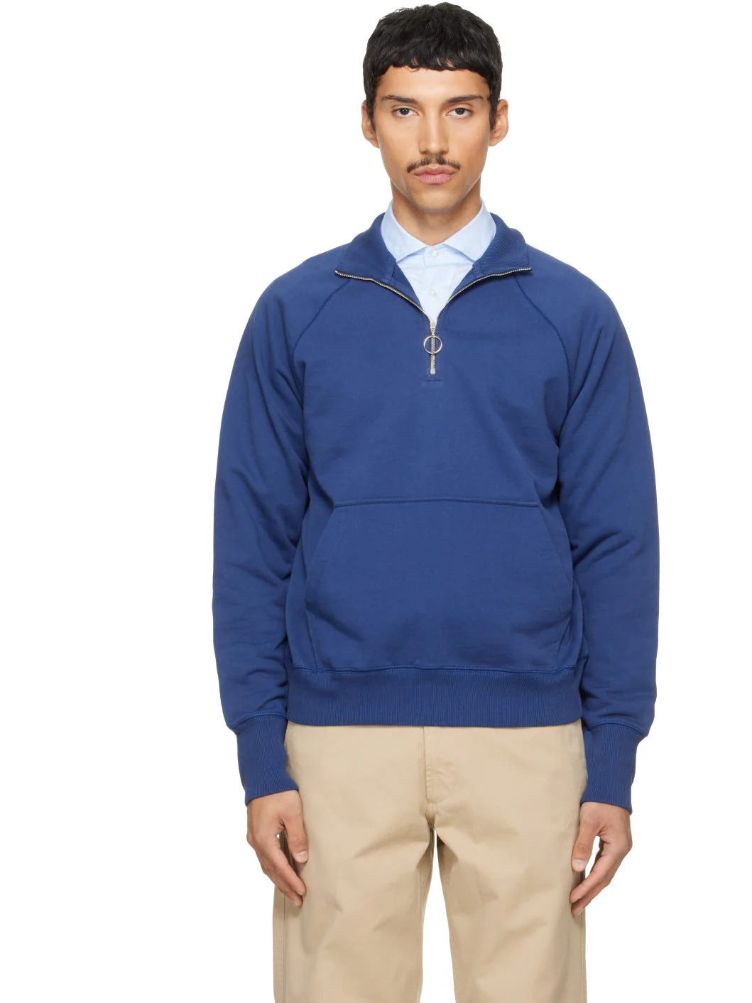 Blue Cotton Quarter Zip Sweatshirt - 1