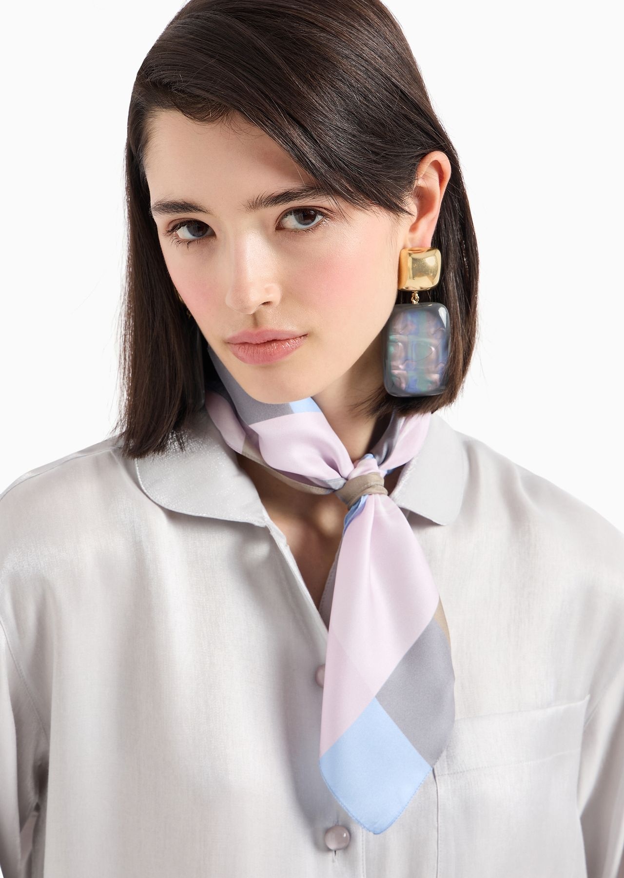 Silk foulard with framed logo print - 3