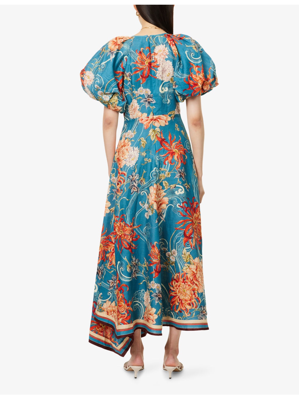 Fletcher Puff-Sleeve Ramie Midi Dress - 4