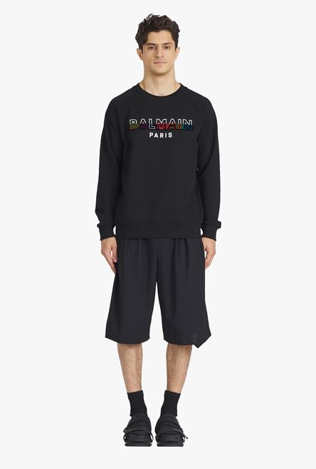 Black eco-designed cotton sweatshirt with multicolor Balmain Paris logo print - 4