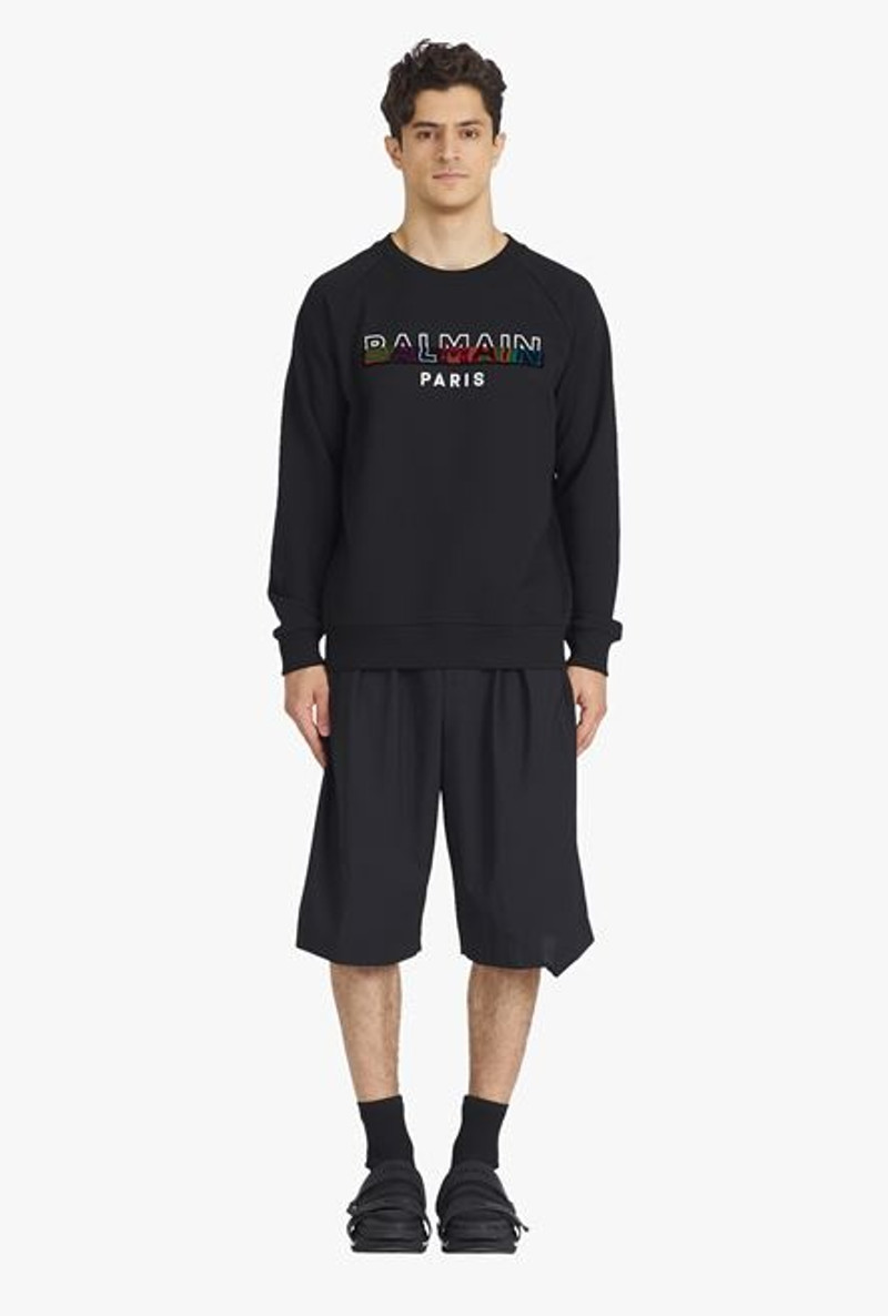 Black eco-designed cotton sweatshirt with multicolor Balmain Paris logo print 4