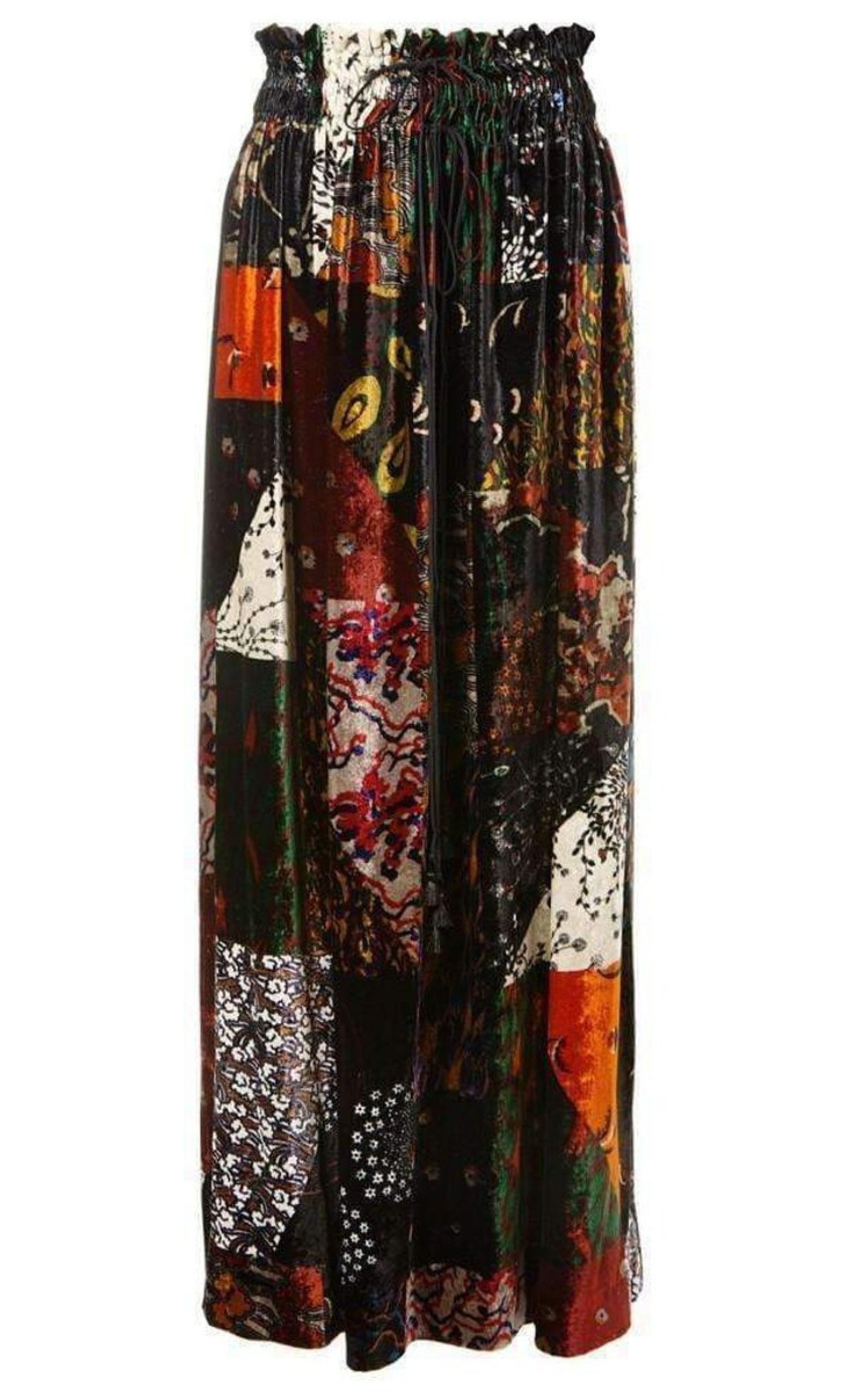 Velvet Patchwork Silk Blend Maxi Skirt - 1