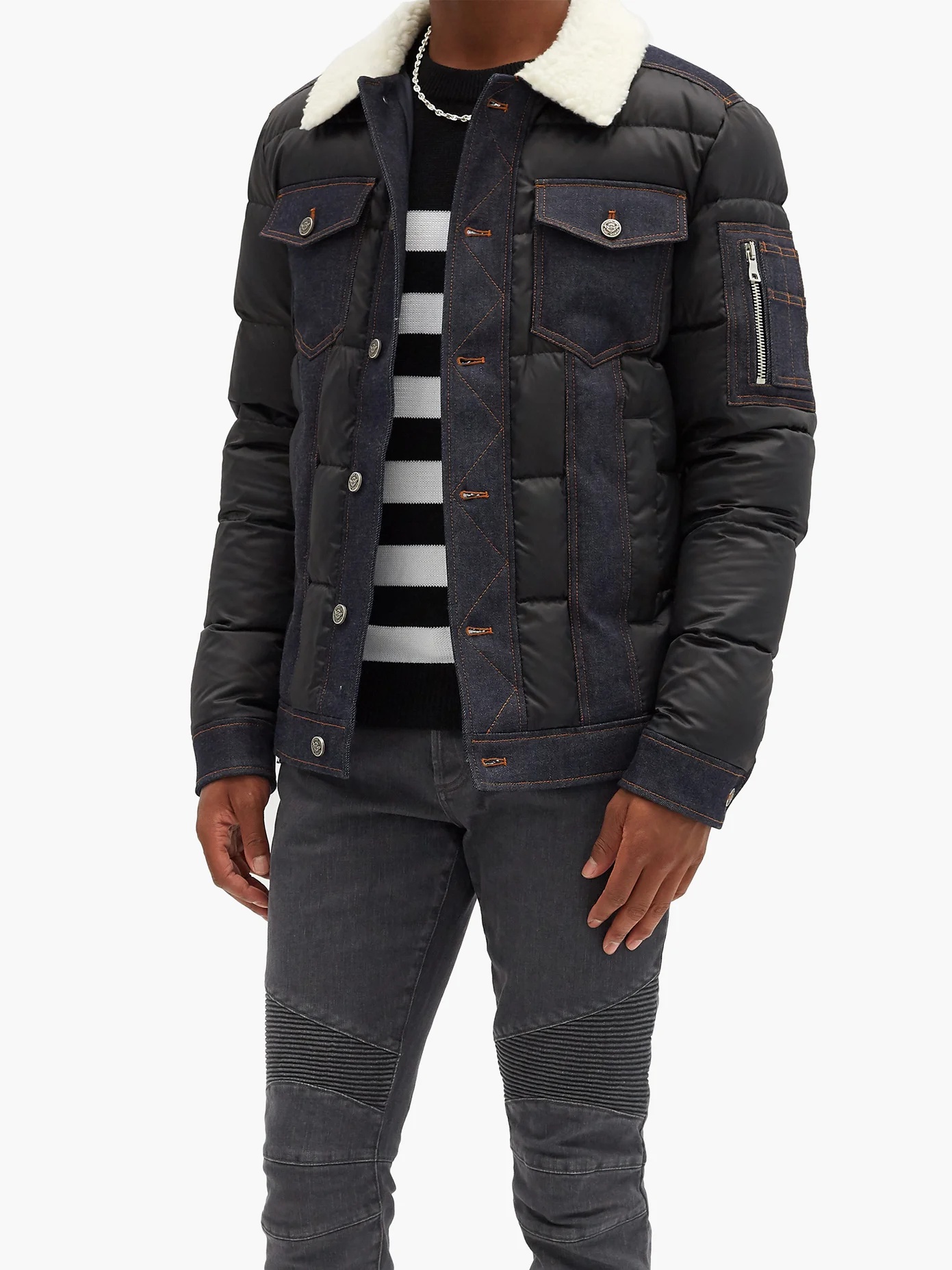 Faux-shearling collar quilted down jacket - 2