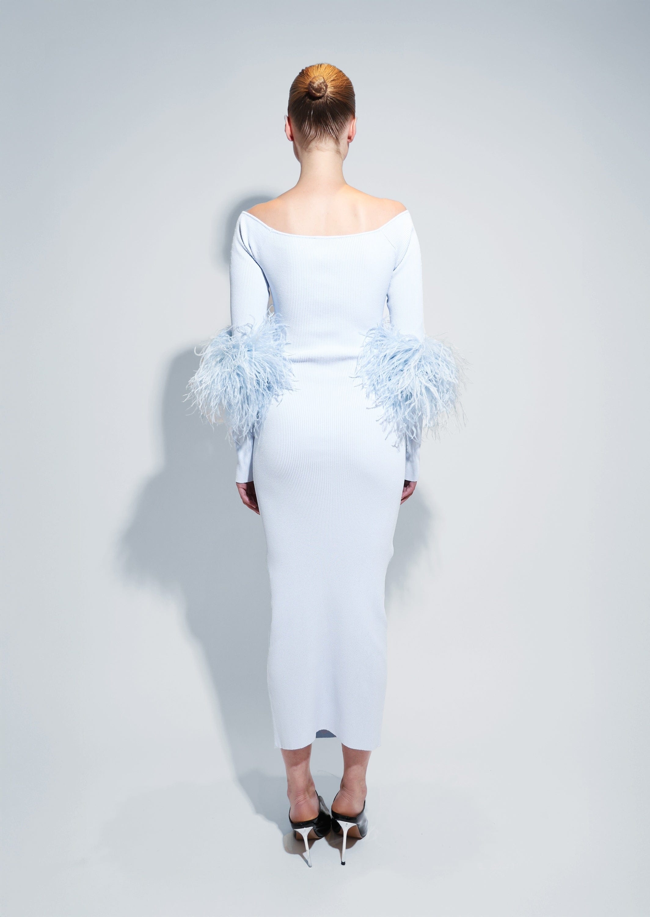 Matte Viscose Cross Front Dress With Feathers - 3