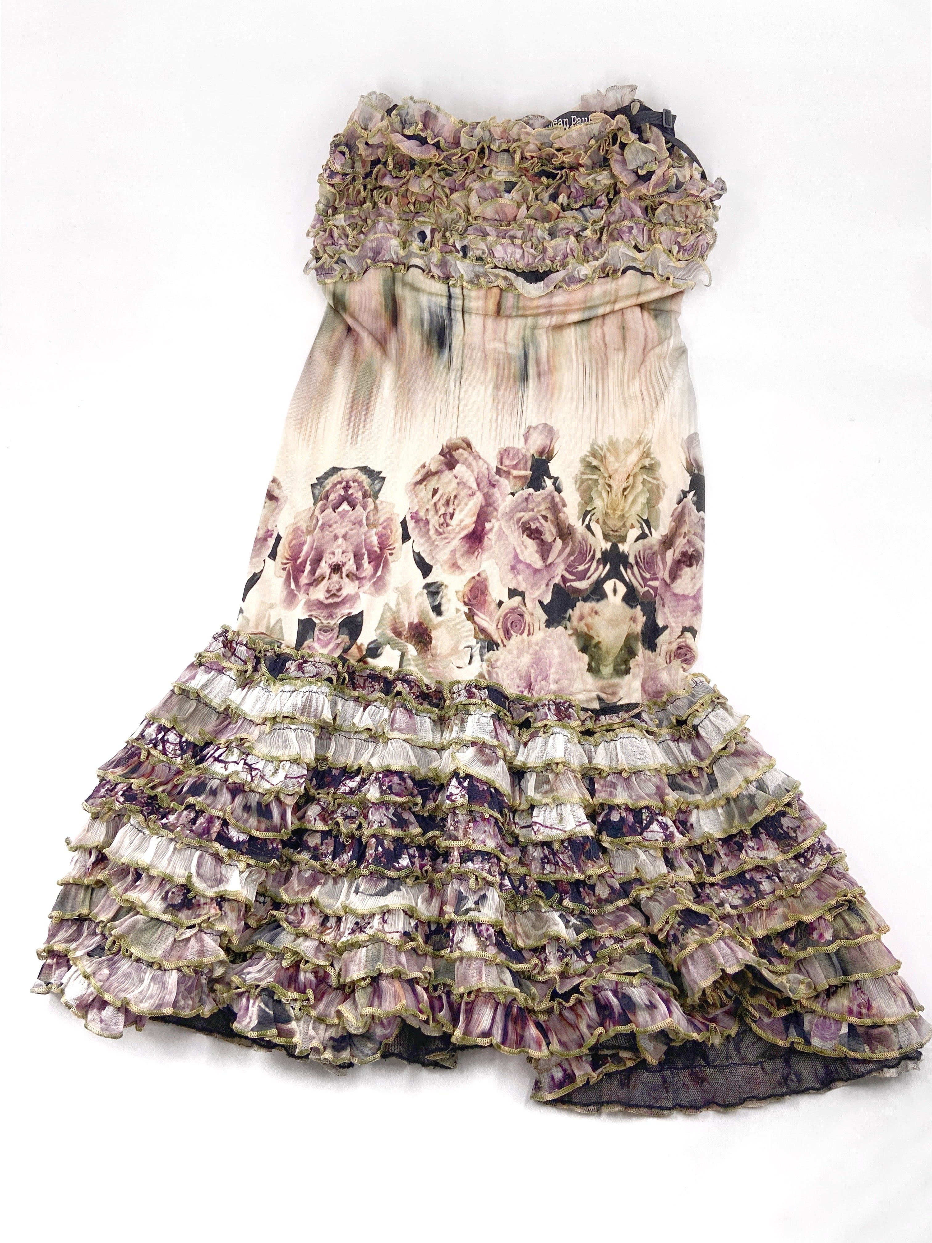 Jean Paul Gaultier Spring 2011 Ruched Floral Mesh Dress S - 10