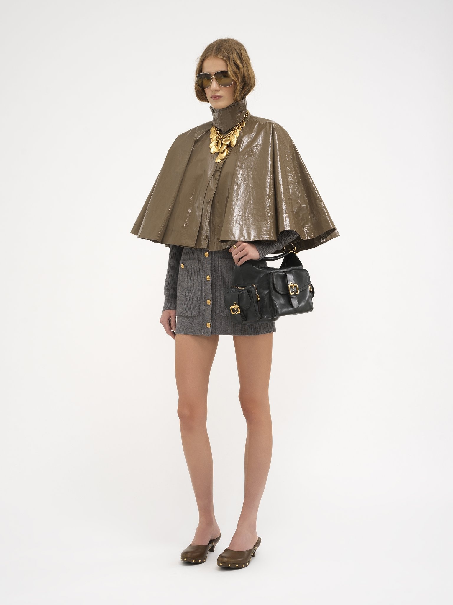 SHORT CAPE IN LACQUERED SHINY COTTON - 3