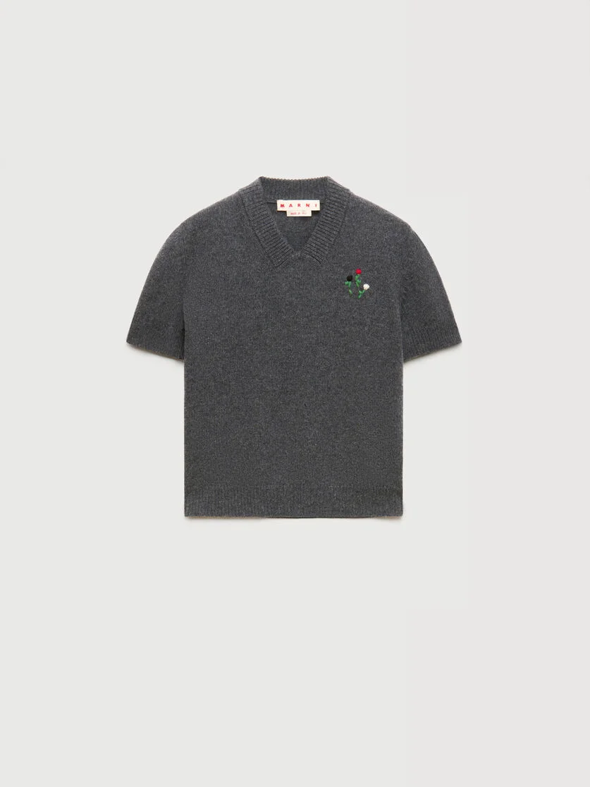 GREY WOOL-CASHMERE JUMPER WITH EMBROIDERED FLOWERS - 1