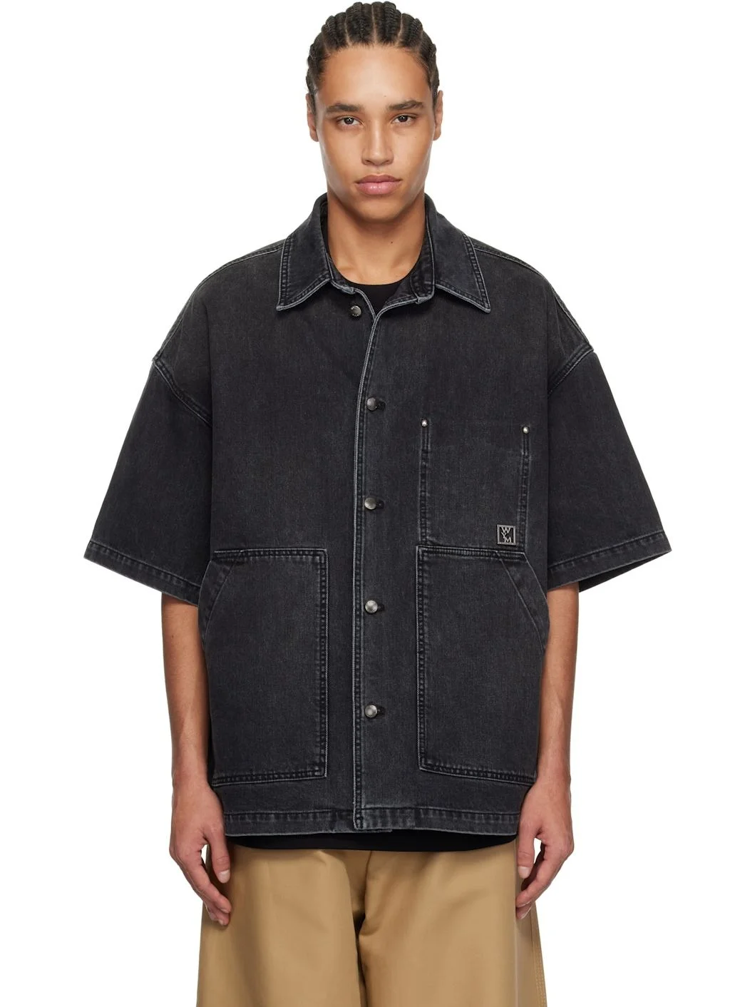 Black Faded Denim Shirt - 1