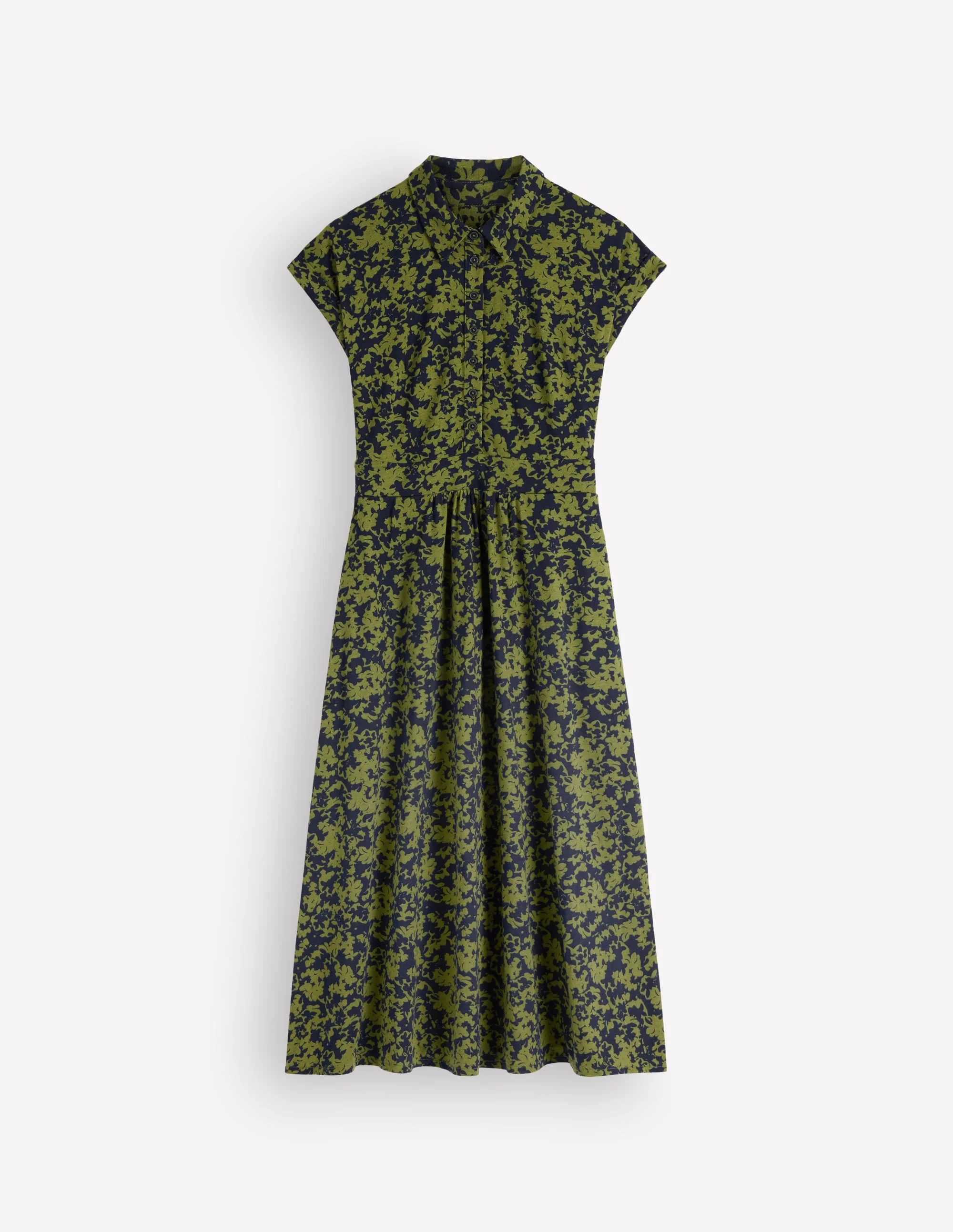 Fae Jersey Shirt Dress-Forest Green, Sprayed Leaf - 1