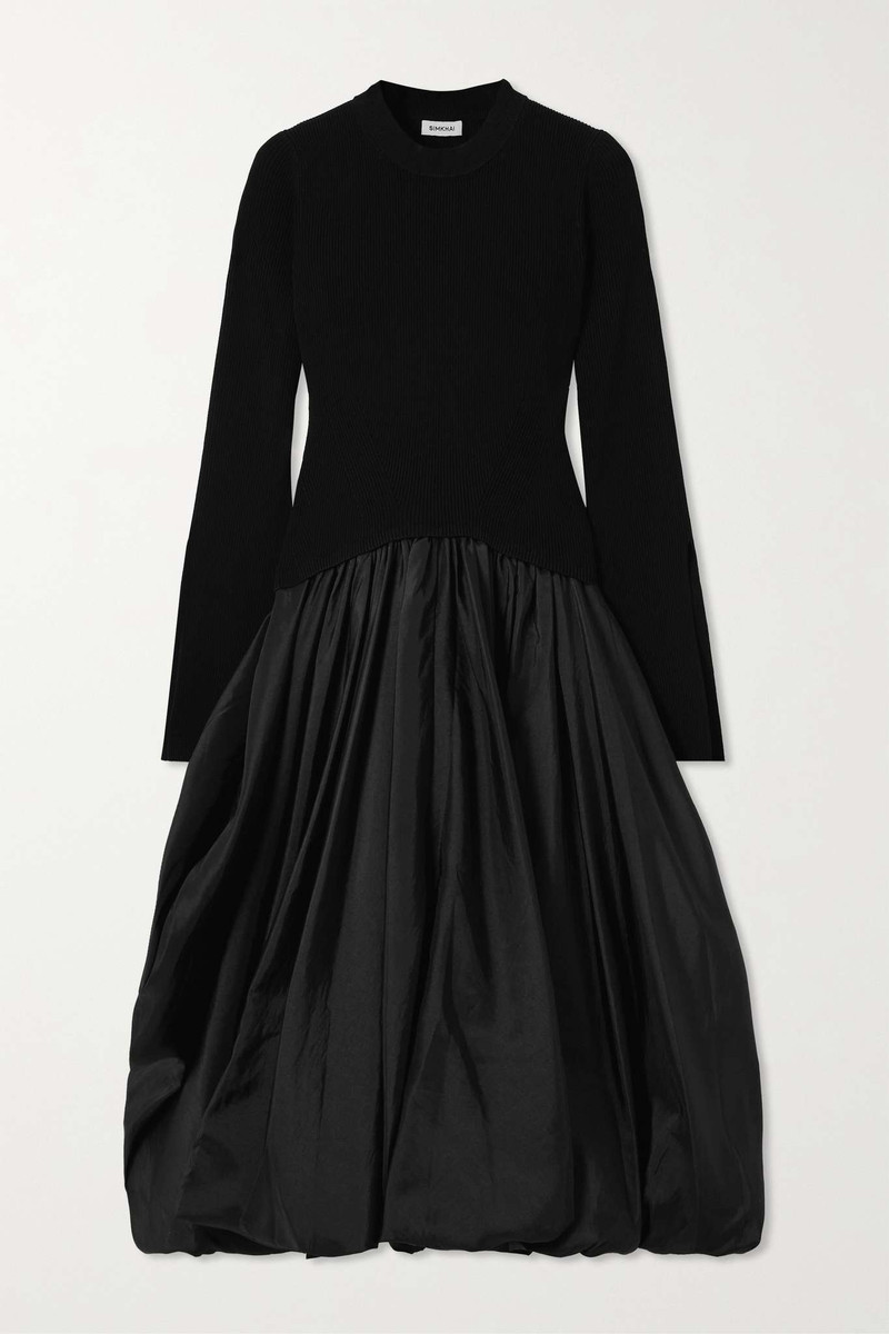 Kenlie ribbed stretch-knit and taffeta midi dress - 1