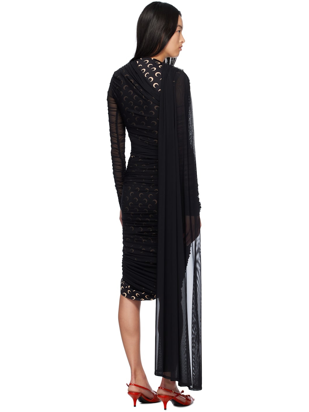 Black Jersey Draped Midi Dress - 3