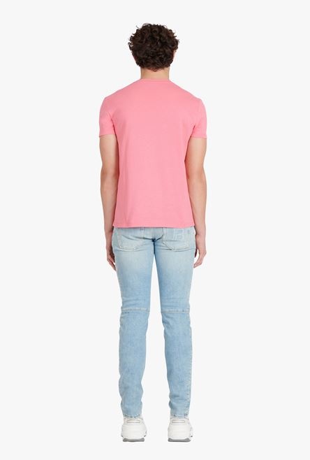 Taupe eco-designed cotton T-shirt with small flocked white Balmain Paris logo - 3