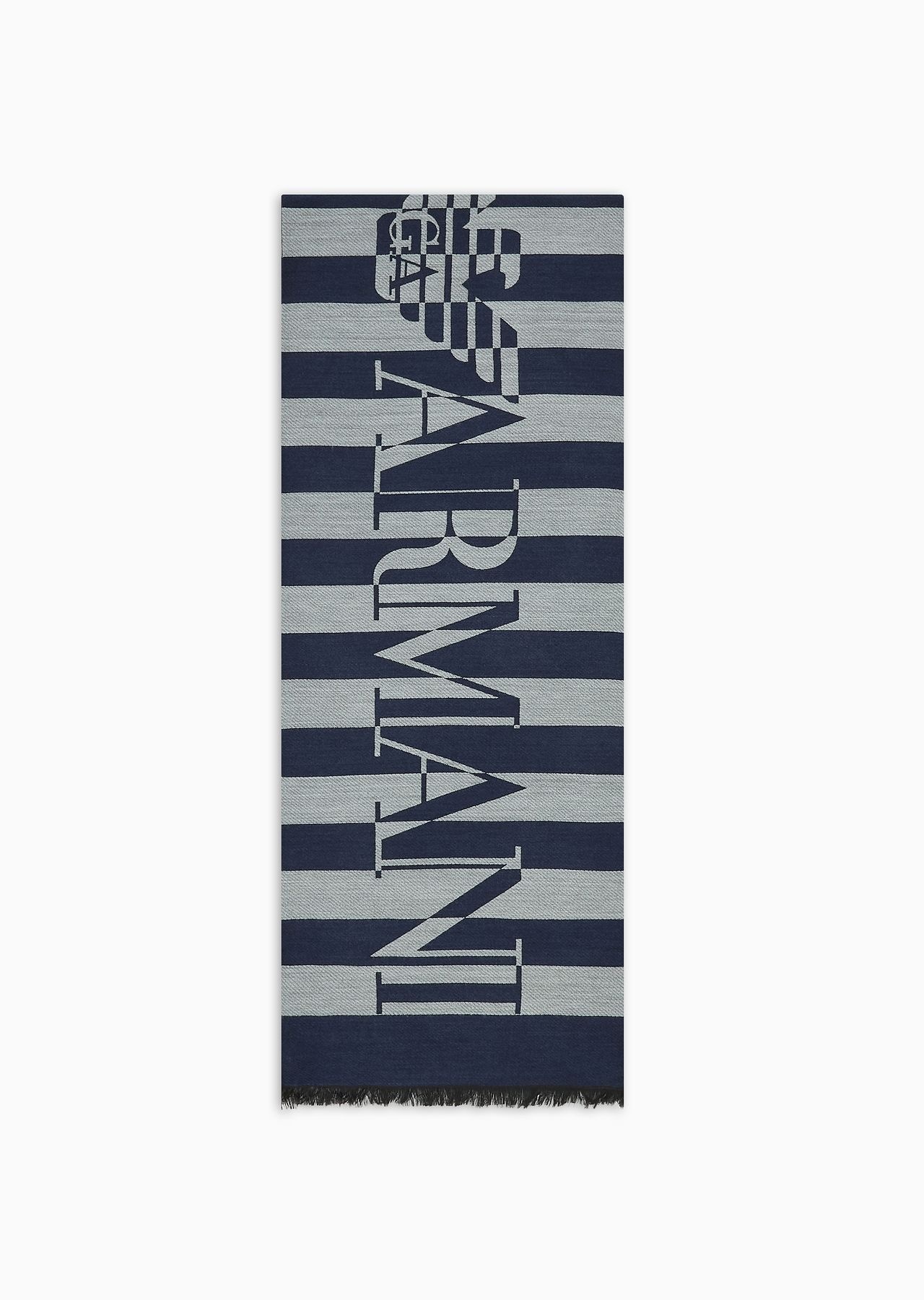 Striped modal-blend scarf with oversized logo - 1
