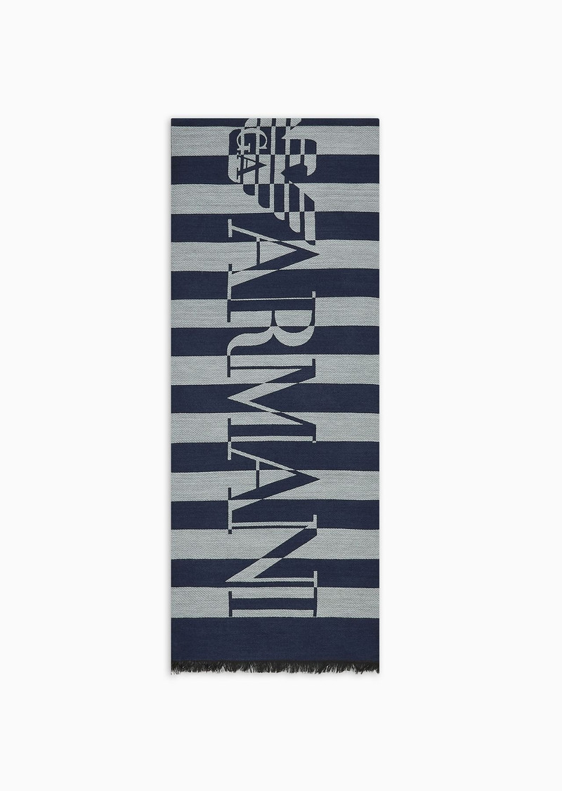 Striped modal-blend scarf with oversized logo 1