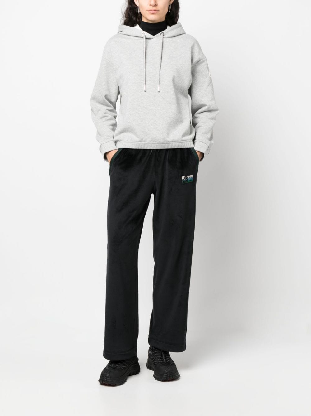 logo-patch velvet-finish track pants - 2