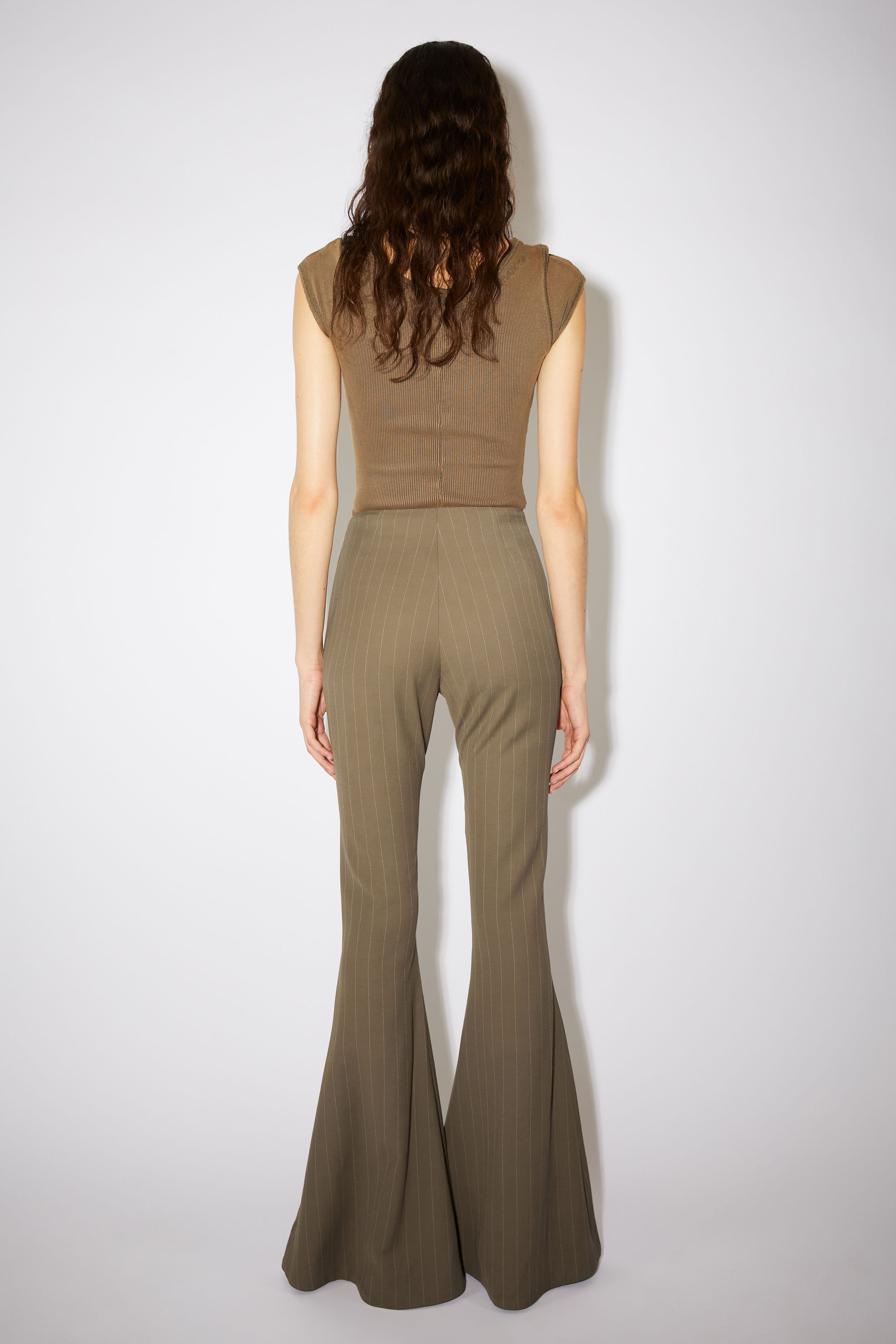 Flared striped trousers - Khaki green - 3