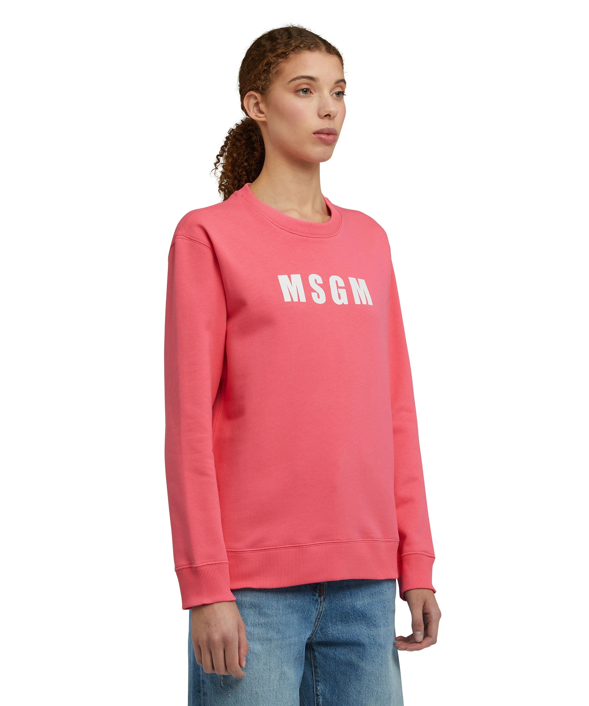 Solid color cotton crewneck sweatshirt with MSGM logo - 3