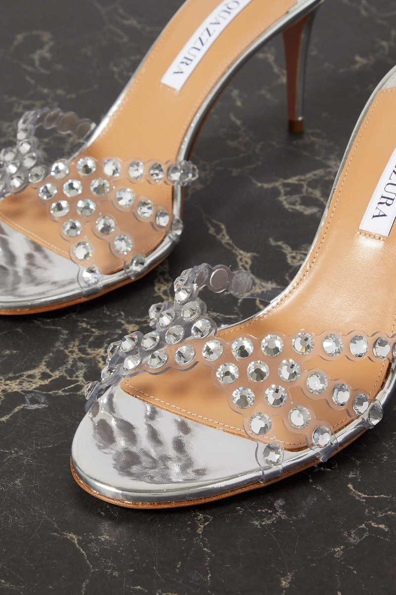 Tequila 75 crystal-embellished PVC and metallic leather mules 4