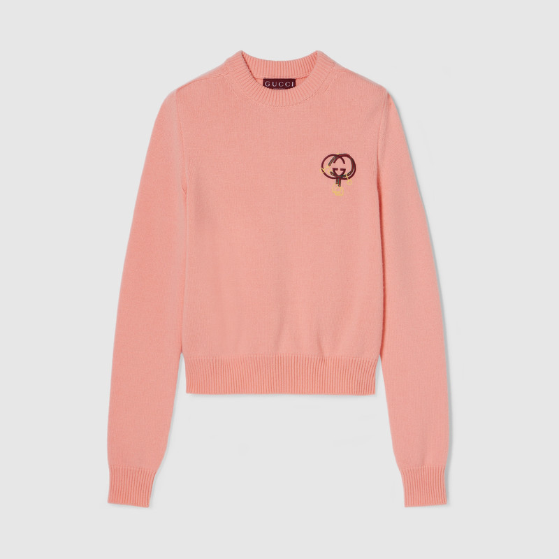 Wool cashmere sweatshirt with embroidery 1