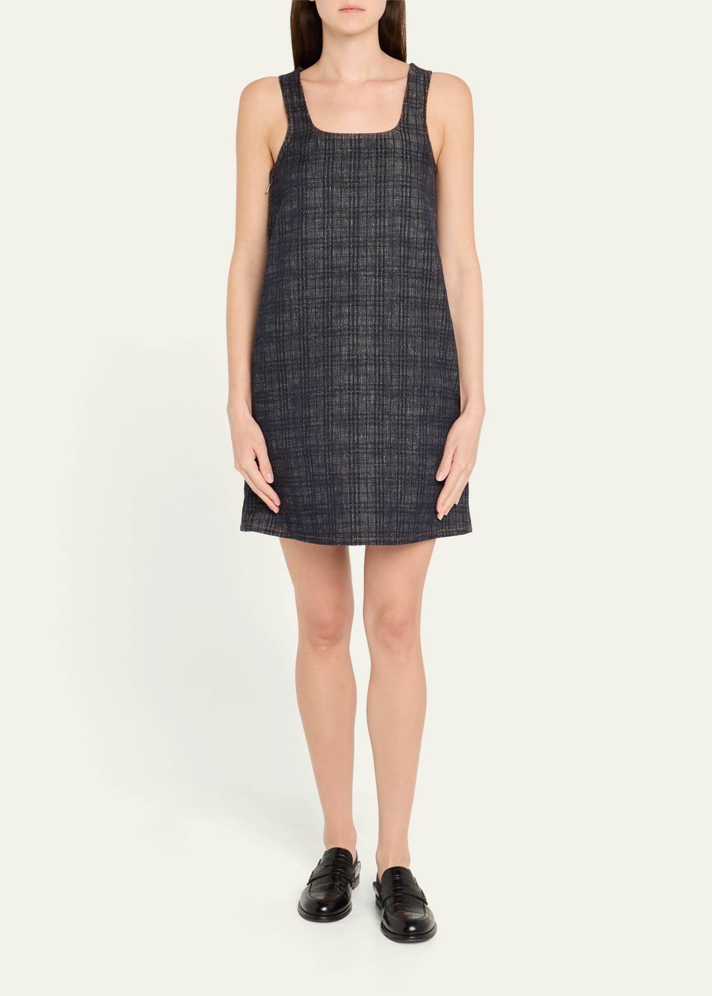 Check Denim Sleeveless Mini Dress - 2