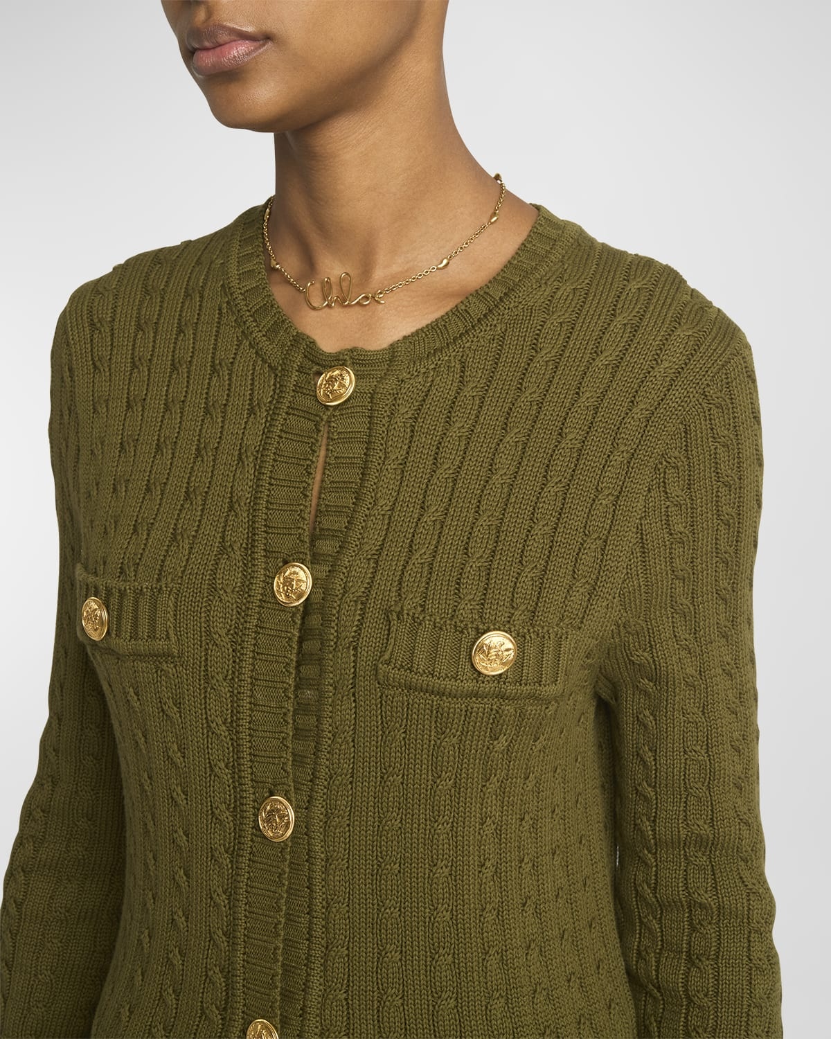 Cable-Knit Cardigan with Gold-Tone Buttons - 6